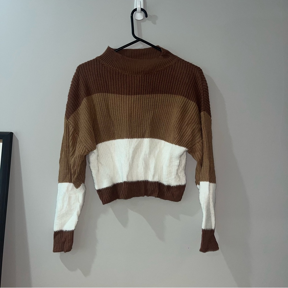 Colorblock Brown and White Women's Sweater